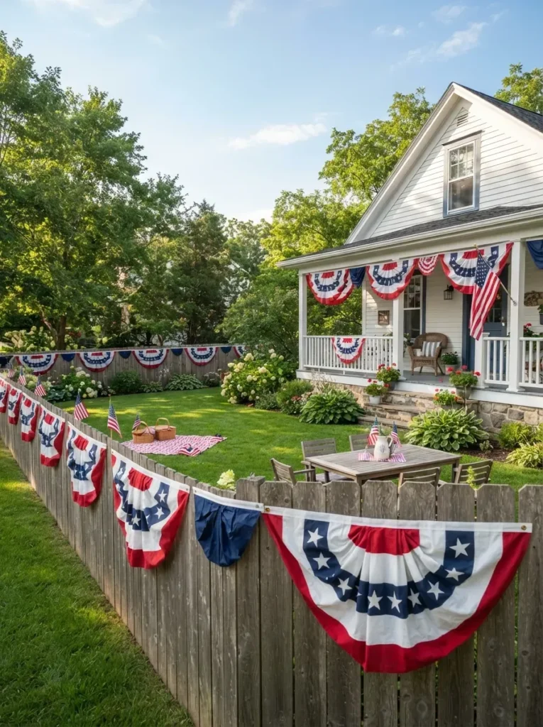 1. Bunting Banners Along the Fence or Porch