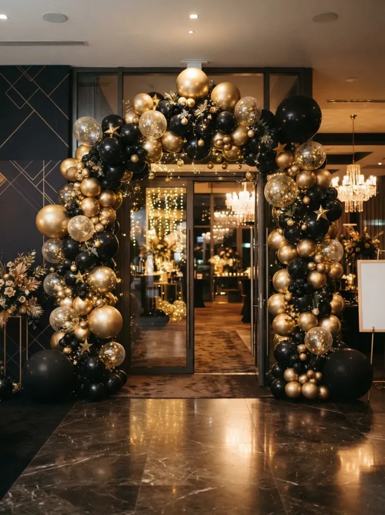 1. Gold and Black Balloon Arch