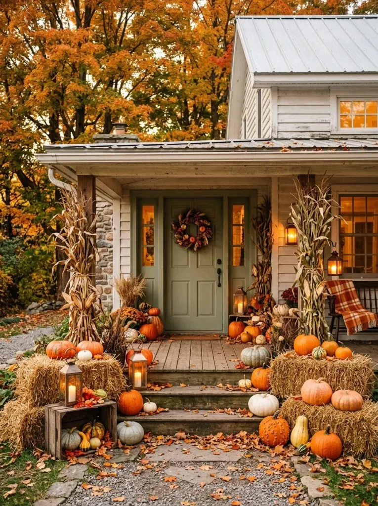 10. Use Hay Bales and Corn Stalks for a Rustic Touch