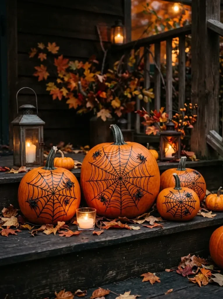 17. Spider Web Pumpkins