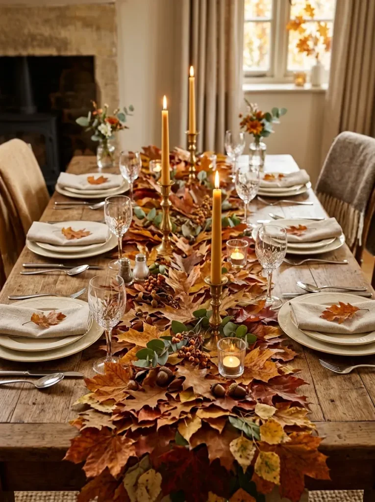 17. Use a Runner of Fall Leaves Instead of Fabric