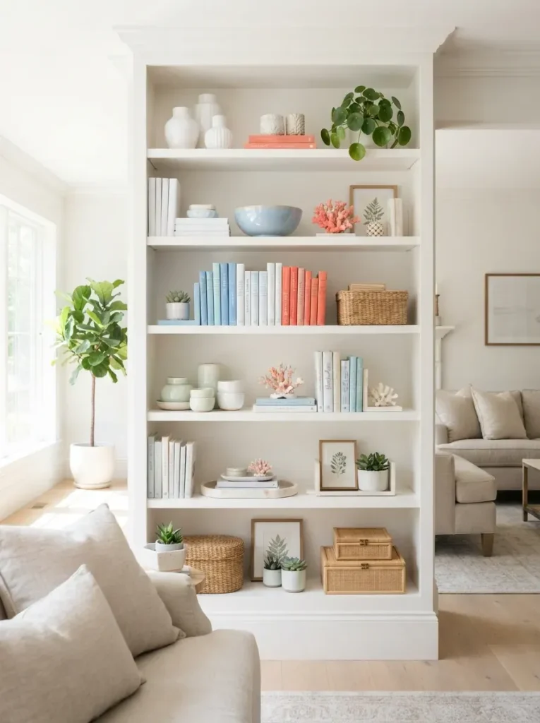 19. Style Your Bookshelves With Summer Colors