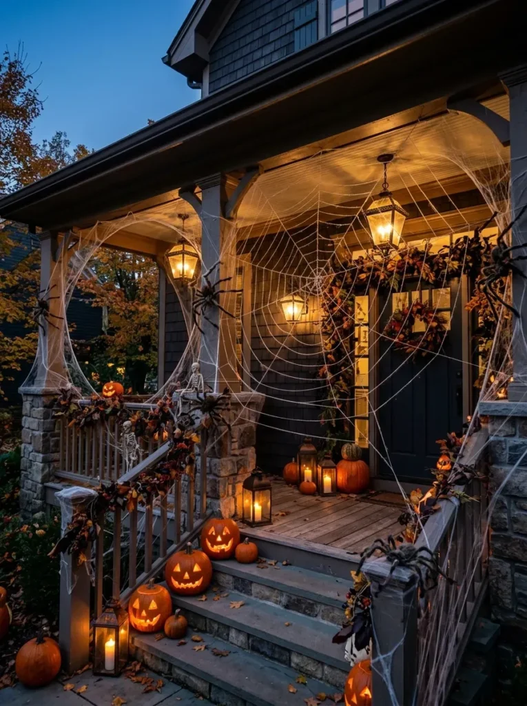 2. Hang a Giant Spider Web Across Your Porch