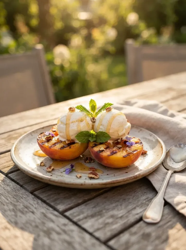 21. Grilled Peaches with Vanilla Ice Cream
