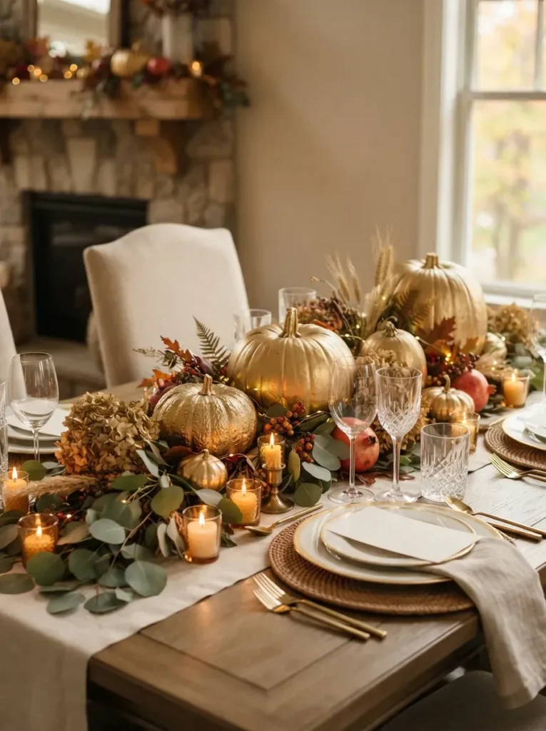 6. Gold Painted Pumpkin Arrangement
