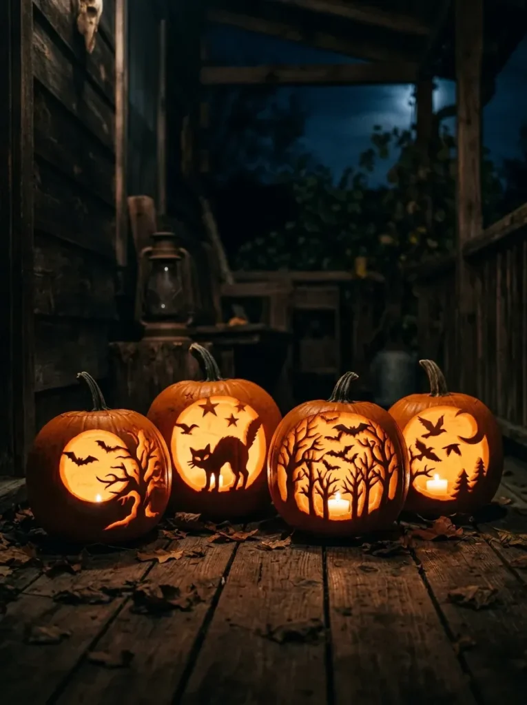 6. Silhouette Carved Pumpkins