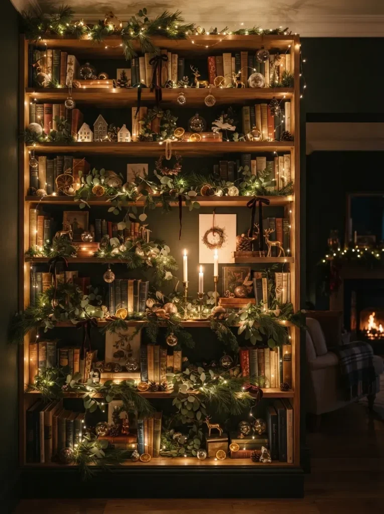 8. Add String Lights Along the Bookshelf