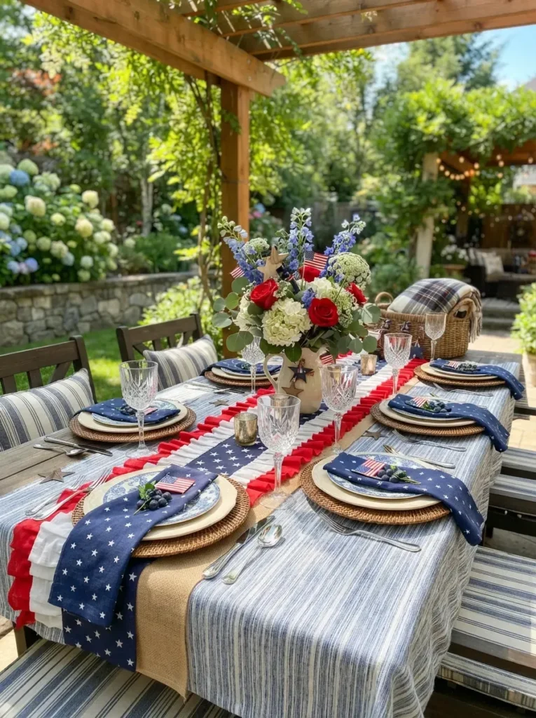 8. Patriotic Tablecloth With Layered Runners