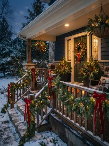 4. Hang Garland Along the Porch Railing