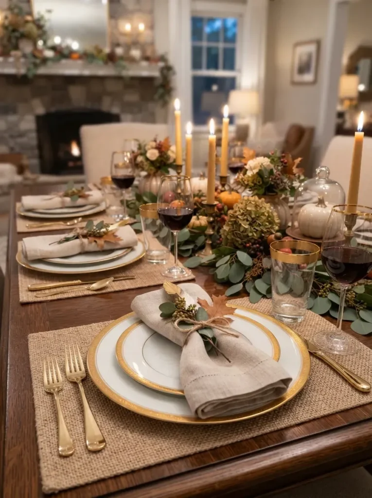 1. Gold Rimmed China with Linen Napkins