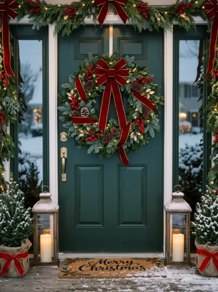 1. Layer a Wreath With Ribbon and Berries