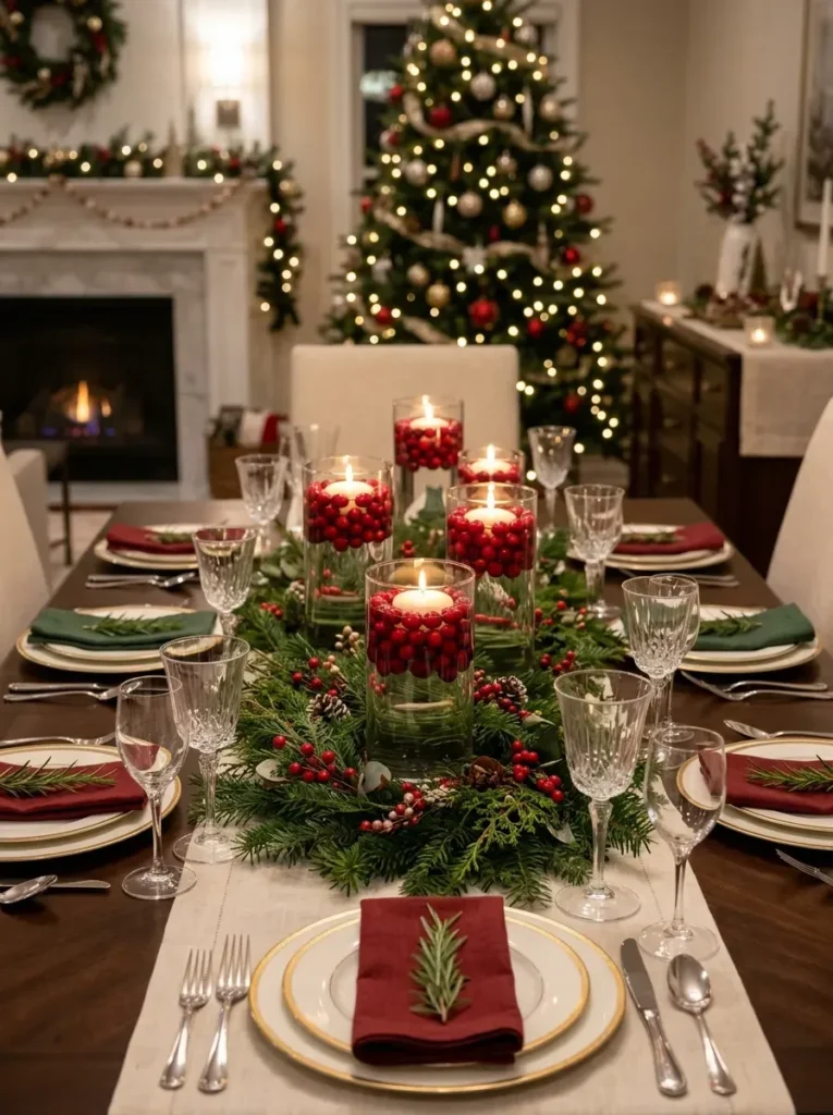 11. Use Fresh Cranberries in Glass Vases
