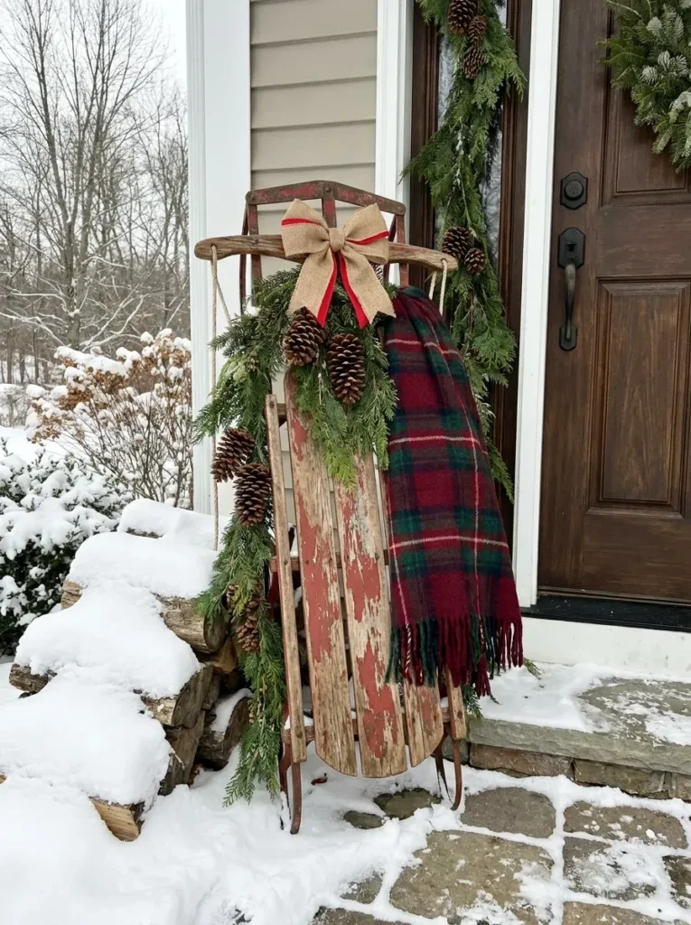 13. Rustic Wooden Sled Decor