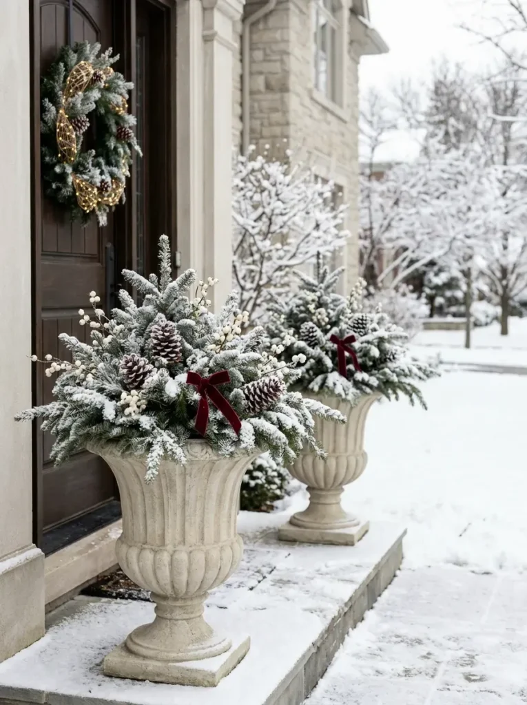 17. Snow Flocked Branches in Urns