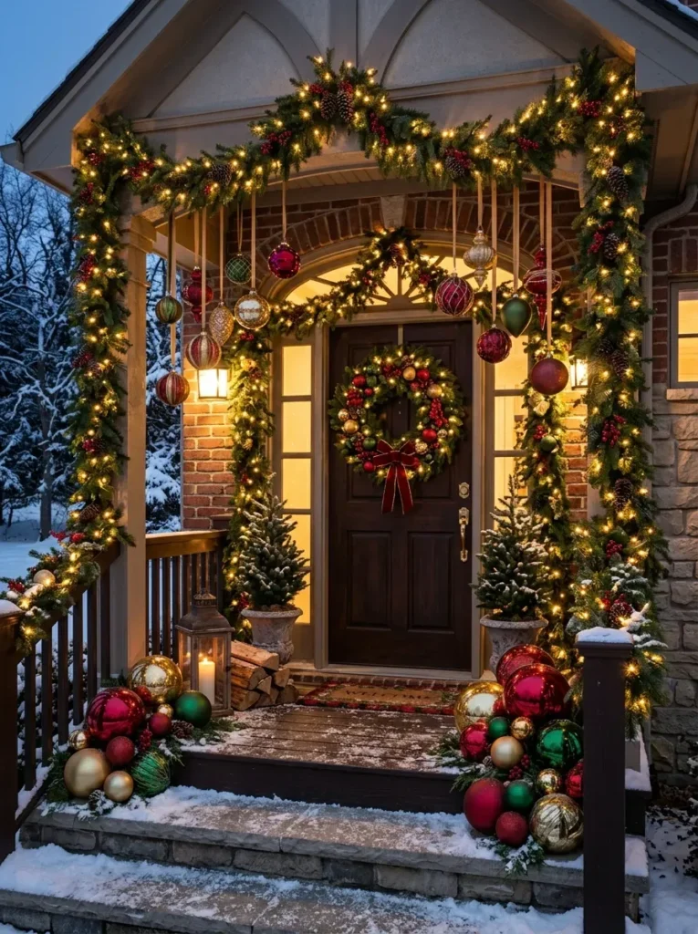 3. Dress Up the Porch With Oversized Ornaments