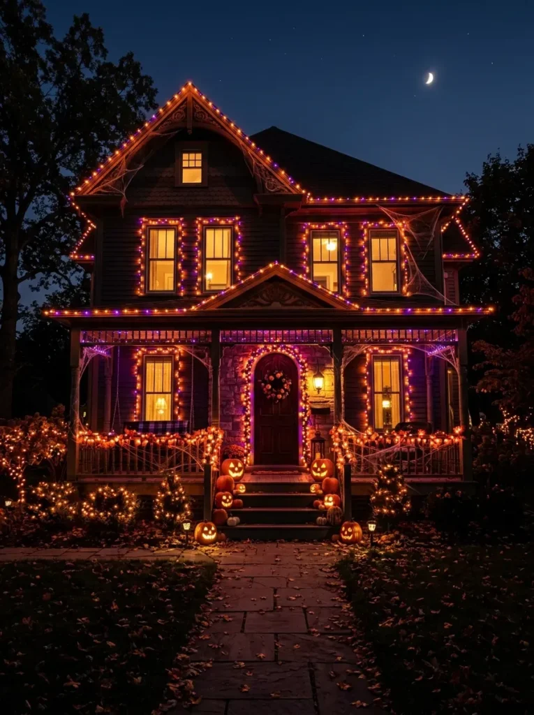 3. String Up Orange and Purple Lights