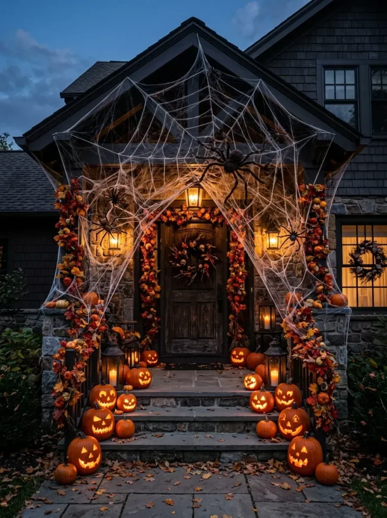 4. Hang a Giant Spider Web Across the Entrance