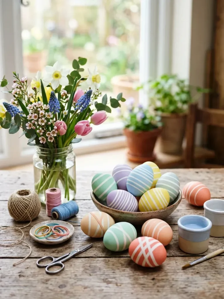 4. Striped Eggs With Rubber Bands