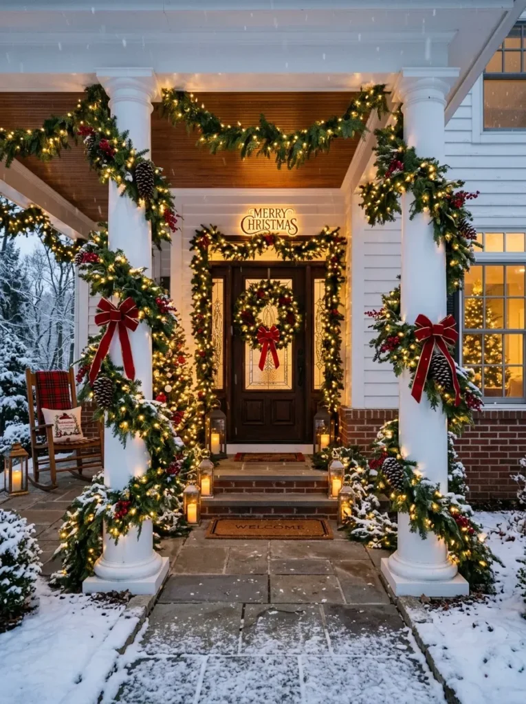 4. Wrap the Porch Columns in Garland