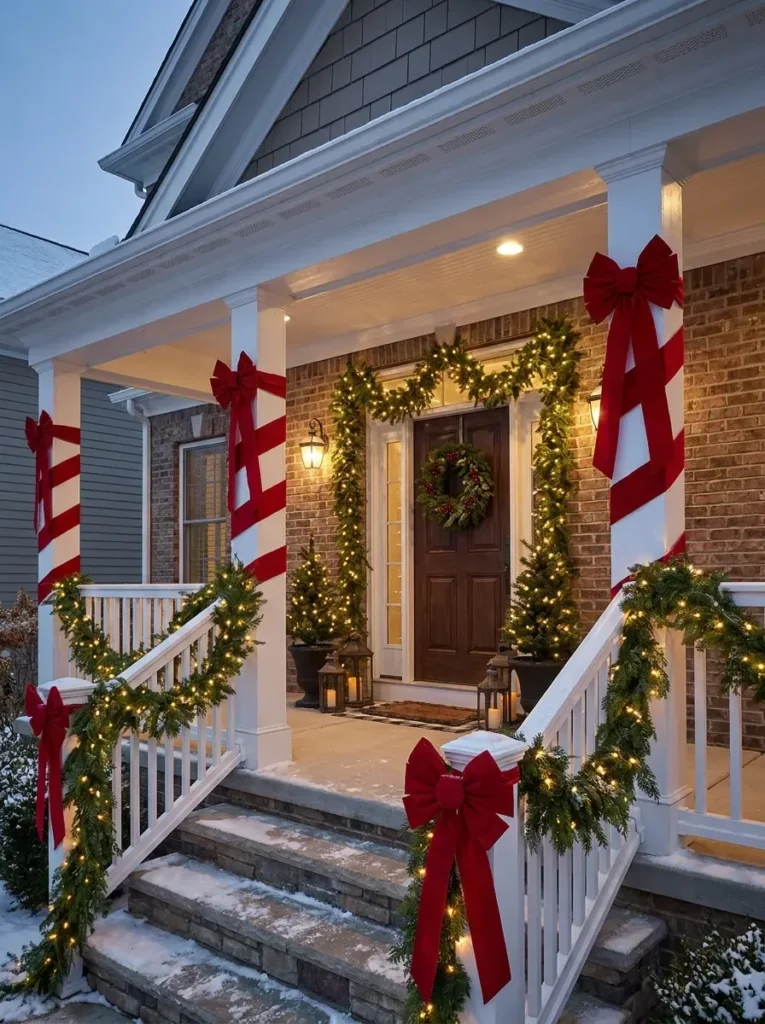 5. Ribbon Bows on Porch Posts