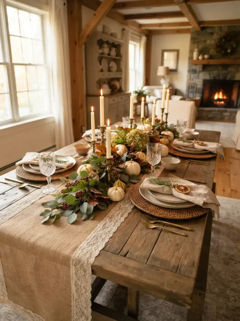 7. Burlap and Lace Table Runner