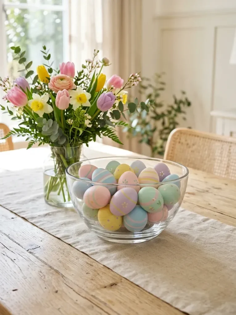 7. Fill A Glass Bowl With Colored Eggs