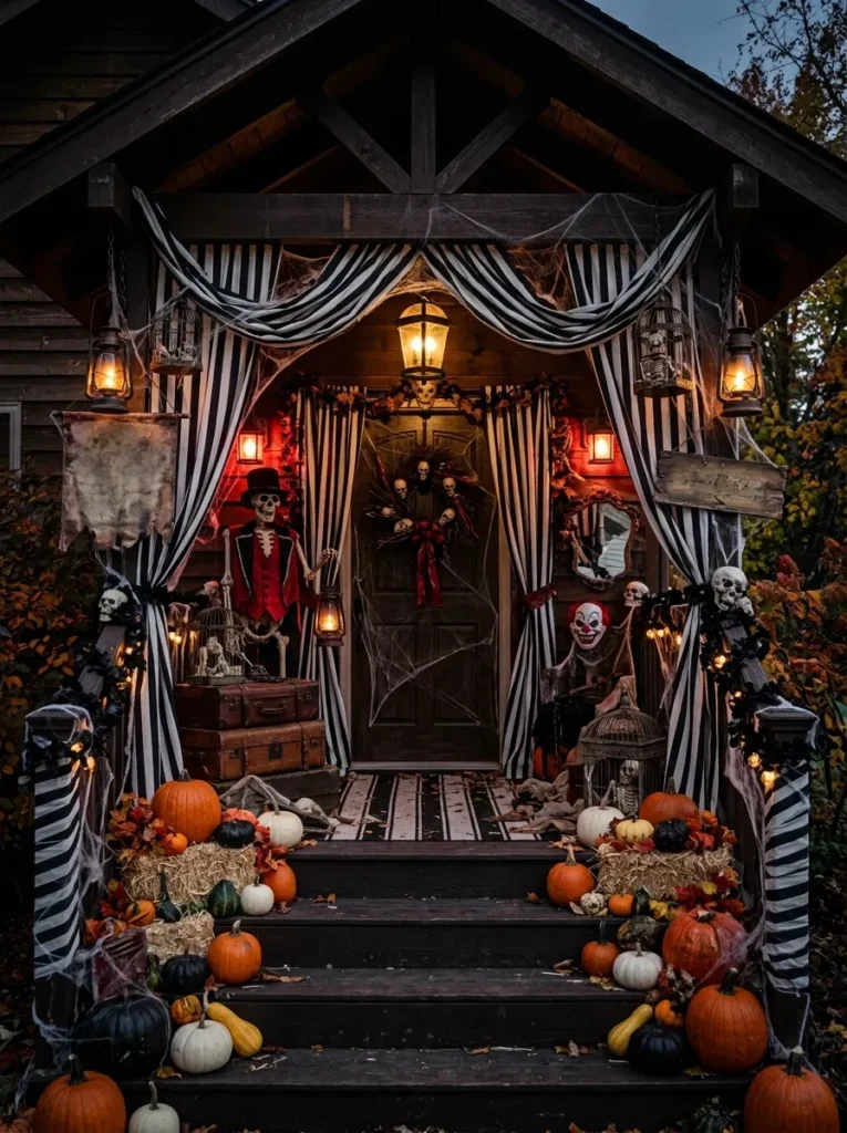 7. Use Black and White Striped Fabric for a Circus Horror Theme